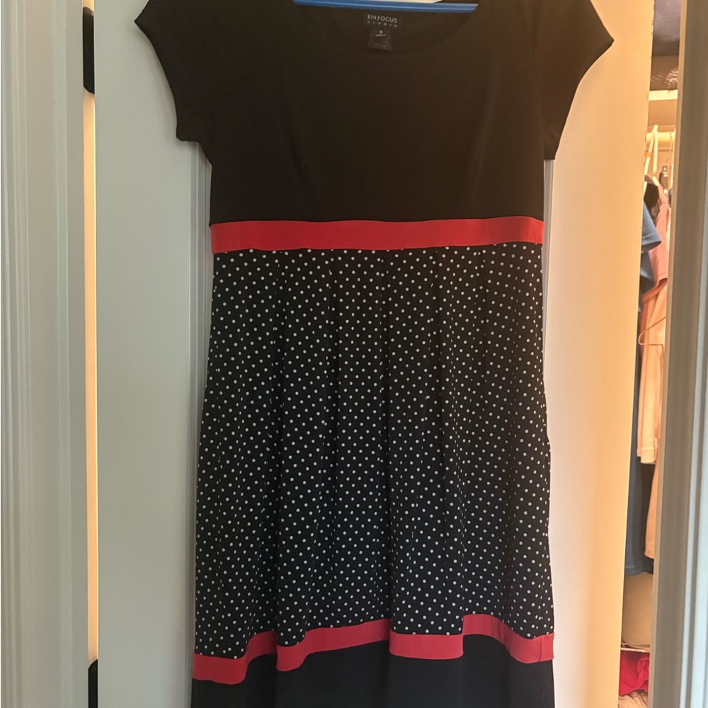 Enfocus Studio Black and Red Polka Dot Midi Dress